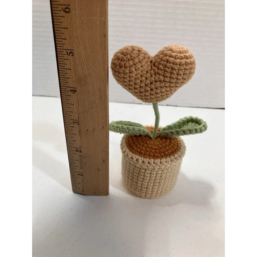 Crochet Potted Heart Flower Desk Locker Decor Gifts Farmhouse Cottage Core